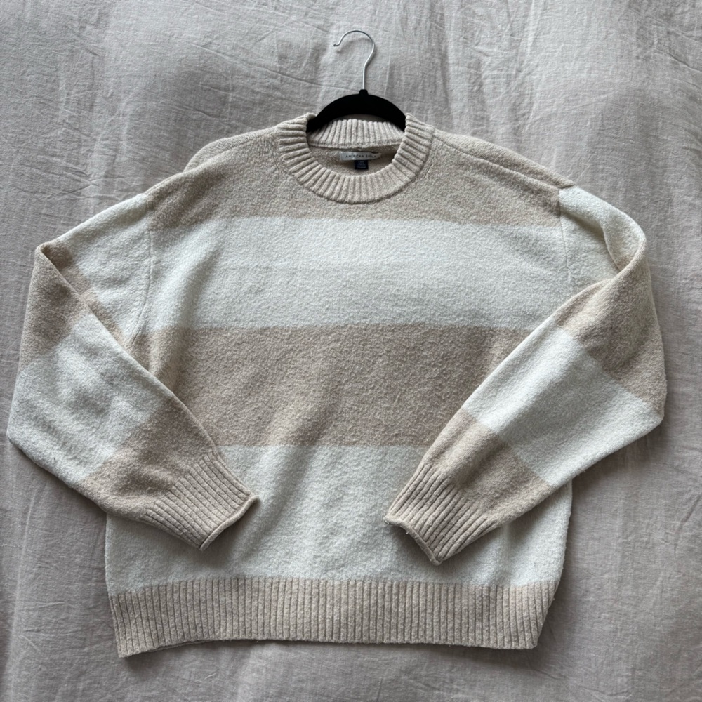 American Eagle Outfitters Cream and Tan Cowl Neck Sweater